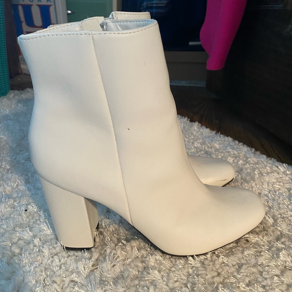 White heeled booties